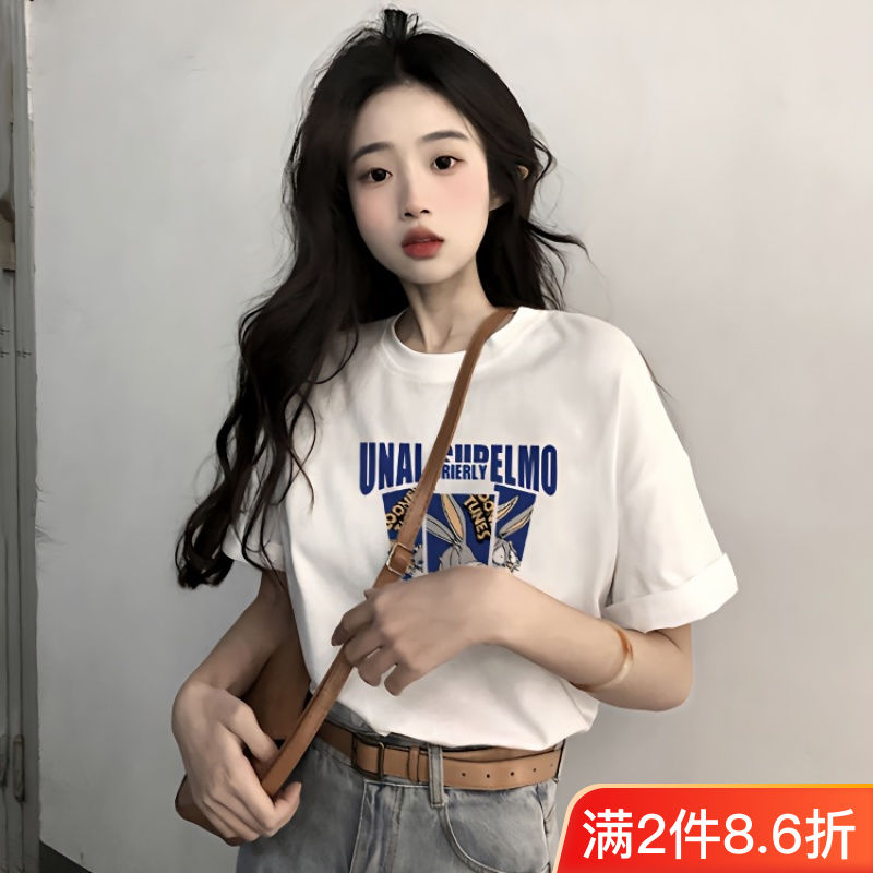 純棉短袖t恤女2023夏季新款韓版寬鬆休閒百搭正肩上衣打底衫ins潮