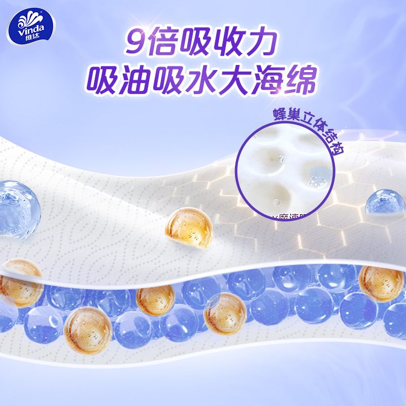 维达悬挂式厨房纸巾可水洗吸油吸水纸巾一次性底部抽纸擦手纸家用 图片 6