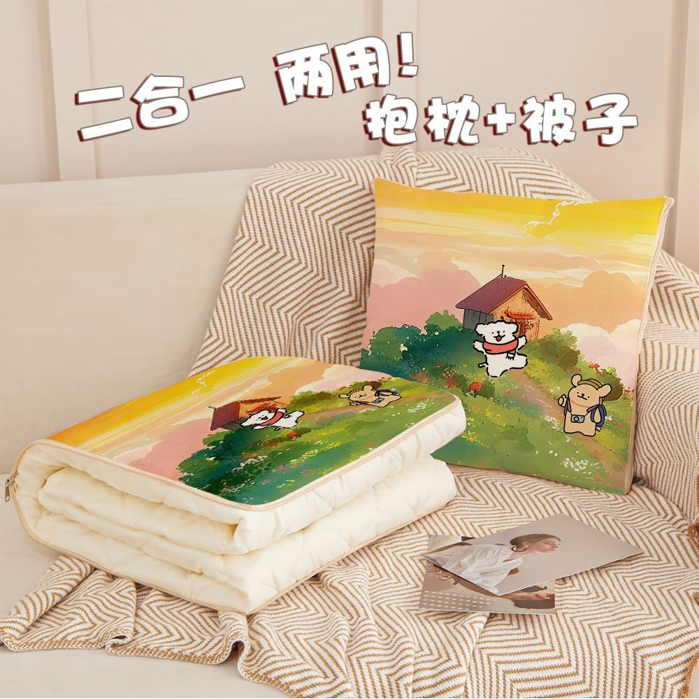 线条小狗可爱卡通定制抱枕被宿舍床上可折叠枕头被子车载两用靠垫 图片 6