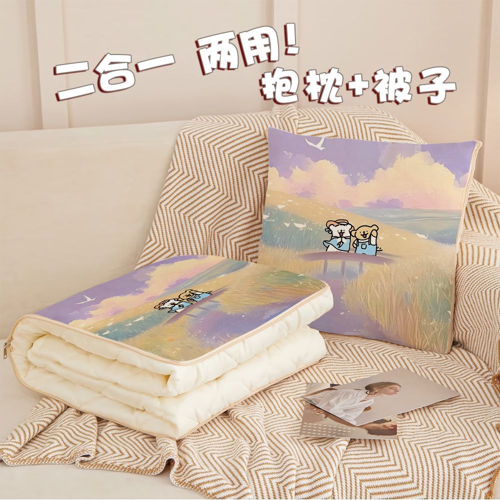 线条小狗可爱卡通定制抱枕被宿舍床上可折叠枕头被子车载两用靠垫 图片 3