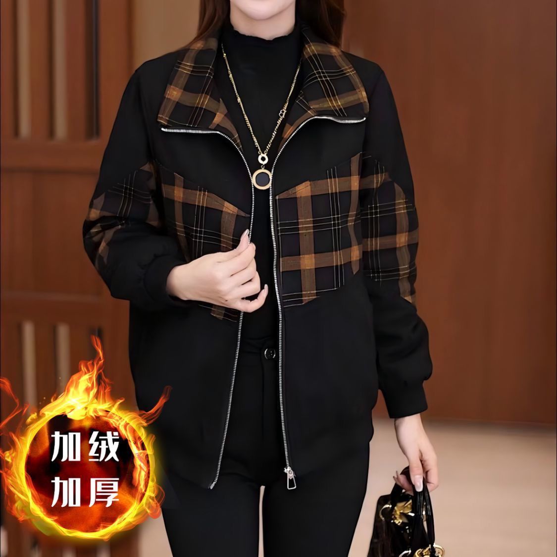 高档女装秋冬新款休闲减龄洋气百搭时尚短外套女夹克加绒加厚上衣