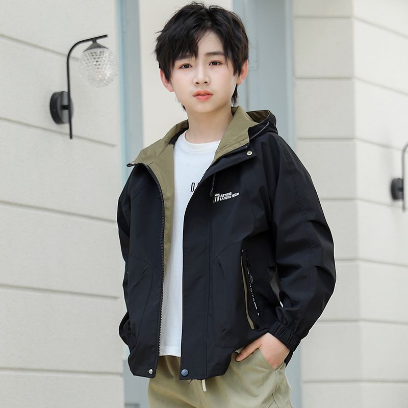 Windjacke für Jungen im Frühling, neue trendige, locker sitzende Kapuzenjacke für ältere Kinder, lässiger Mantel für Frühling und Herbst_voghion.com