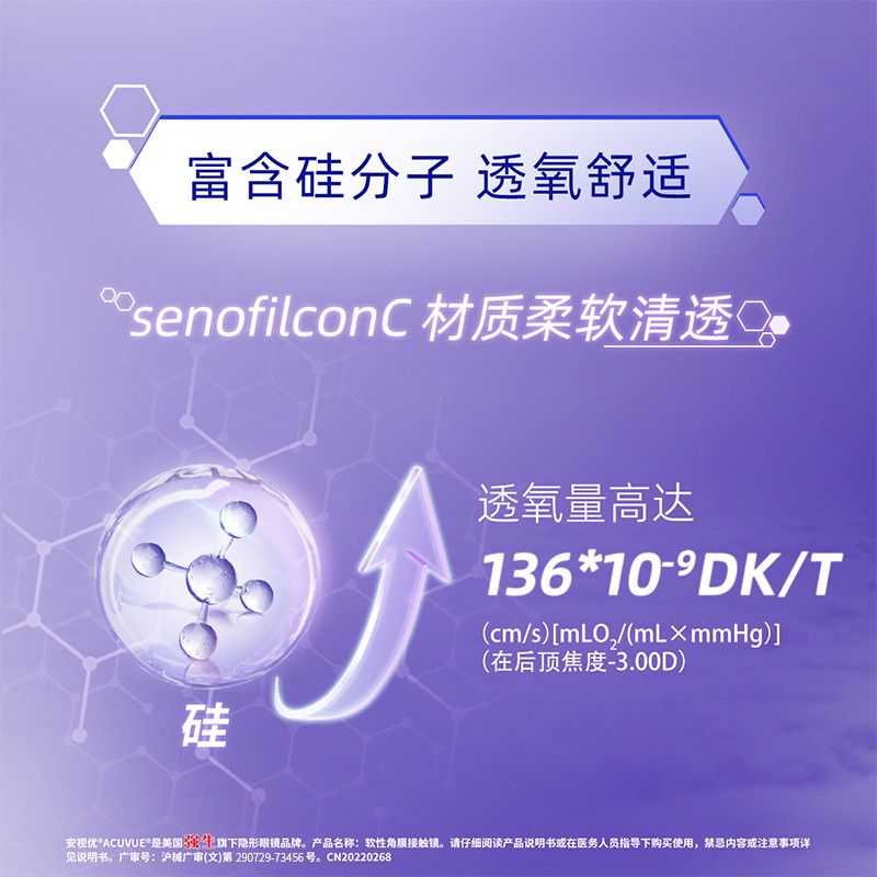 强生安视优隐形眼镜月抛 悦氧3片硅水凝胶高近视学生舒适原装进口 图片 5