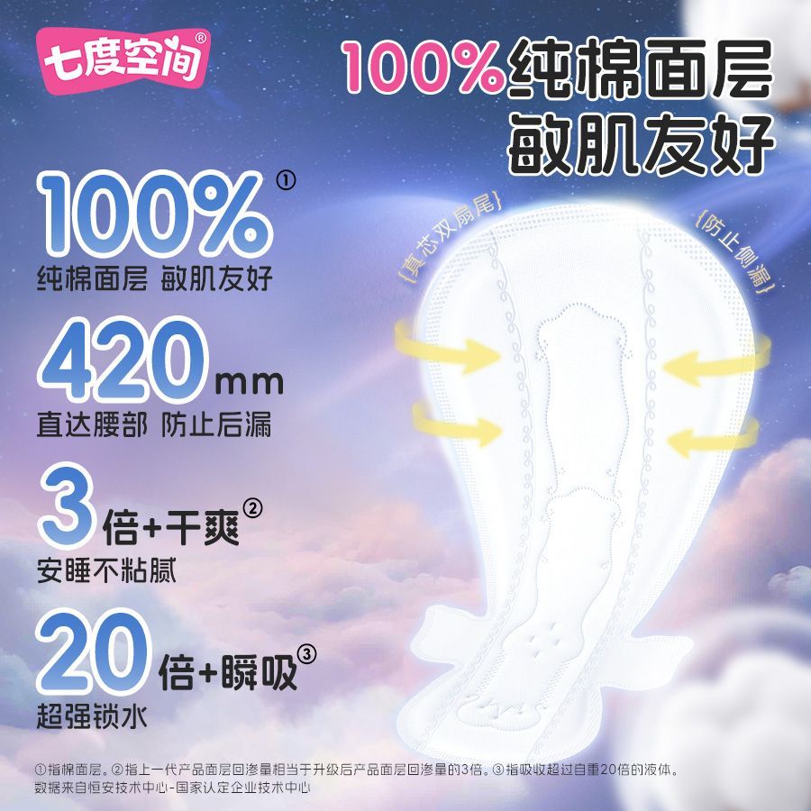 【一年量囤货】七度空间420超长夜用卫生巾纯棉学生春节发货