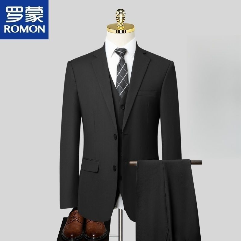 罗蒙男高端商务西服套装新郎伴郎服休闲西装正装工装韩版结婚礼服