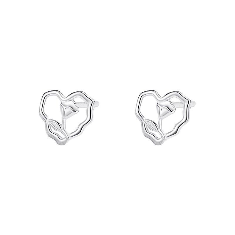 S999 Sterling Silver Rose Heart Earrings For Women, Simple Fashionable Personality Ins Style Elegant Niche High-end_voghion.com