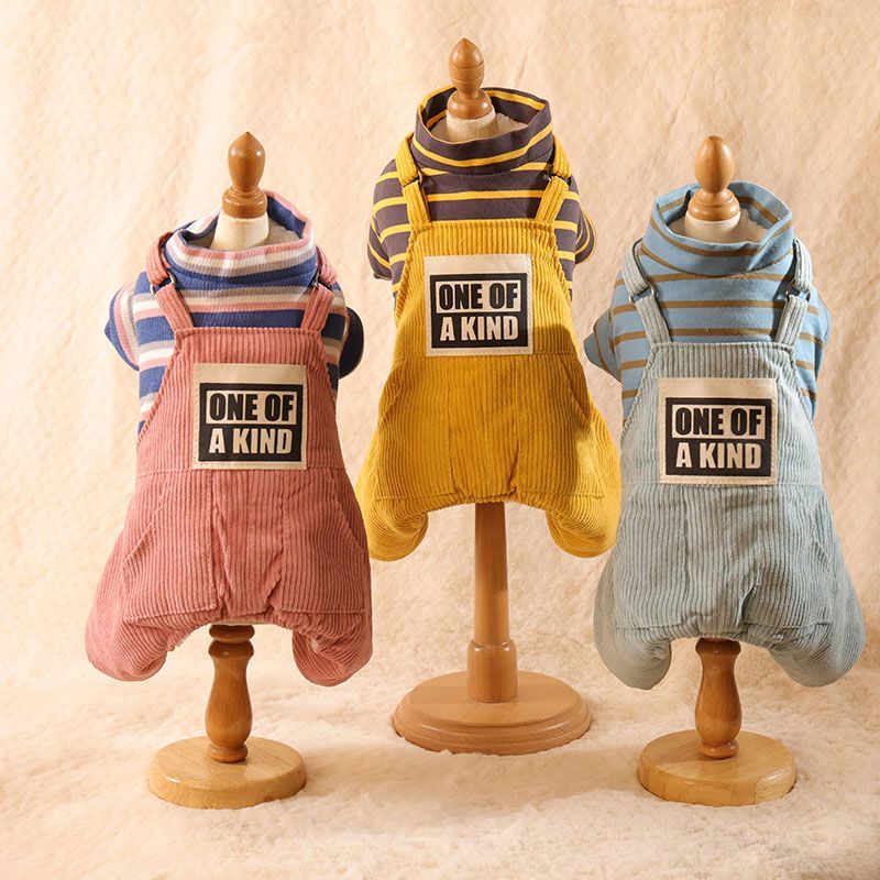 狗狗四脚棉服加厚秋冬款背带四脚条纹牵引衣服冬季保暖小狗泰迪