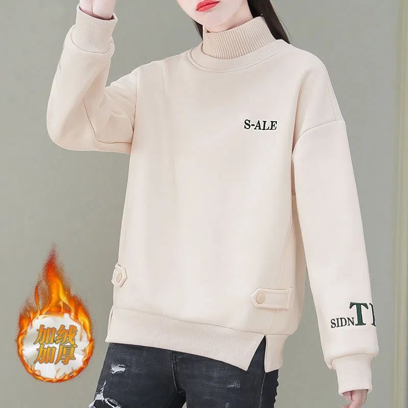 加绒加厚半高领卫衣秋冬2025女装洋气爆款新款保暖外套宽松上衣潮