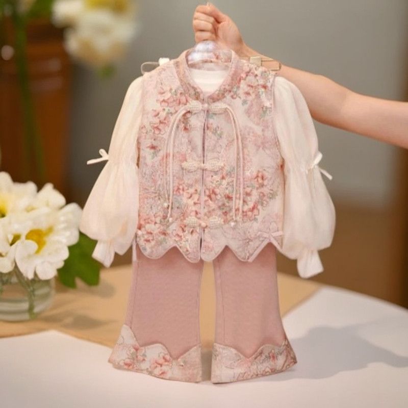 新款女童国风套装2025秋冬季洋气马甲春秋宝宝儿童新中式三件套