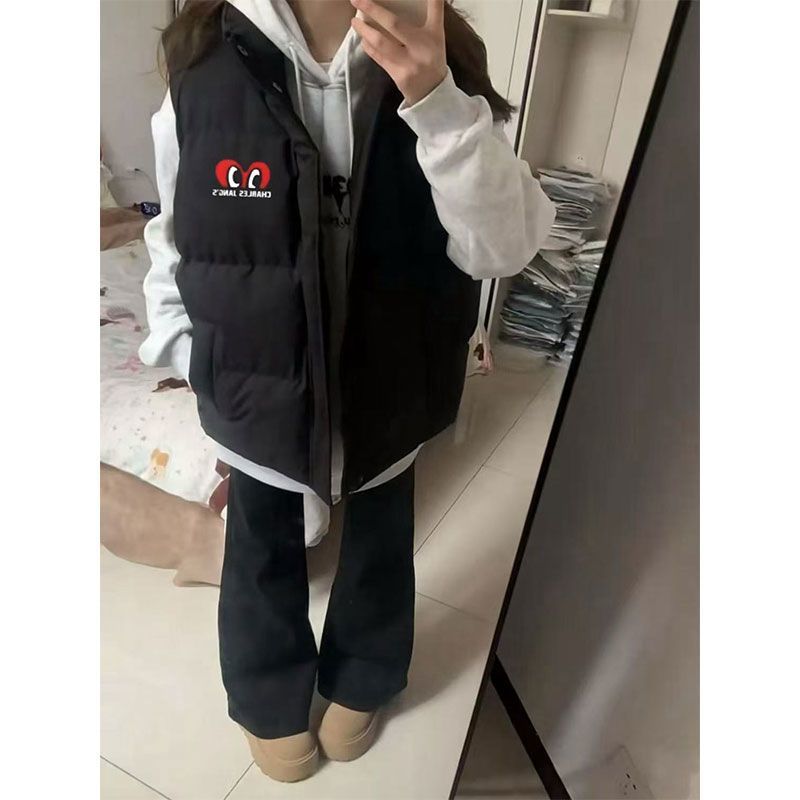 2025秋冬美式潮牌爱心立领马甲女高街校园风学生加厚保暖背心棉服