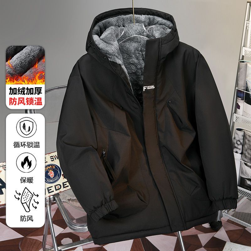 冬季冲锋衣加绒新款连帽宽松外套男户外加厚保暖棉袄防寒登山服男