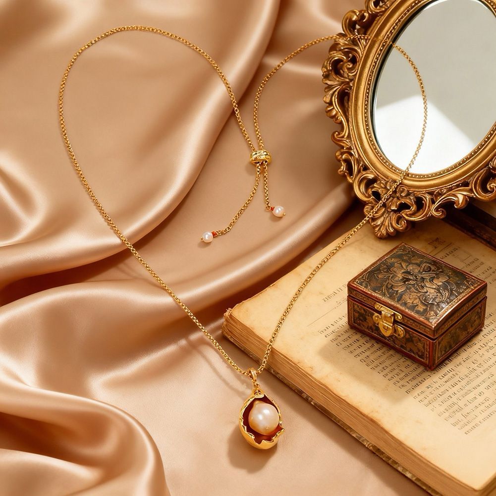 Baroque Freshwater Pearl Shell Conch Pendant Long Sweater Chain_voghion.com