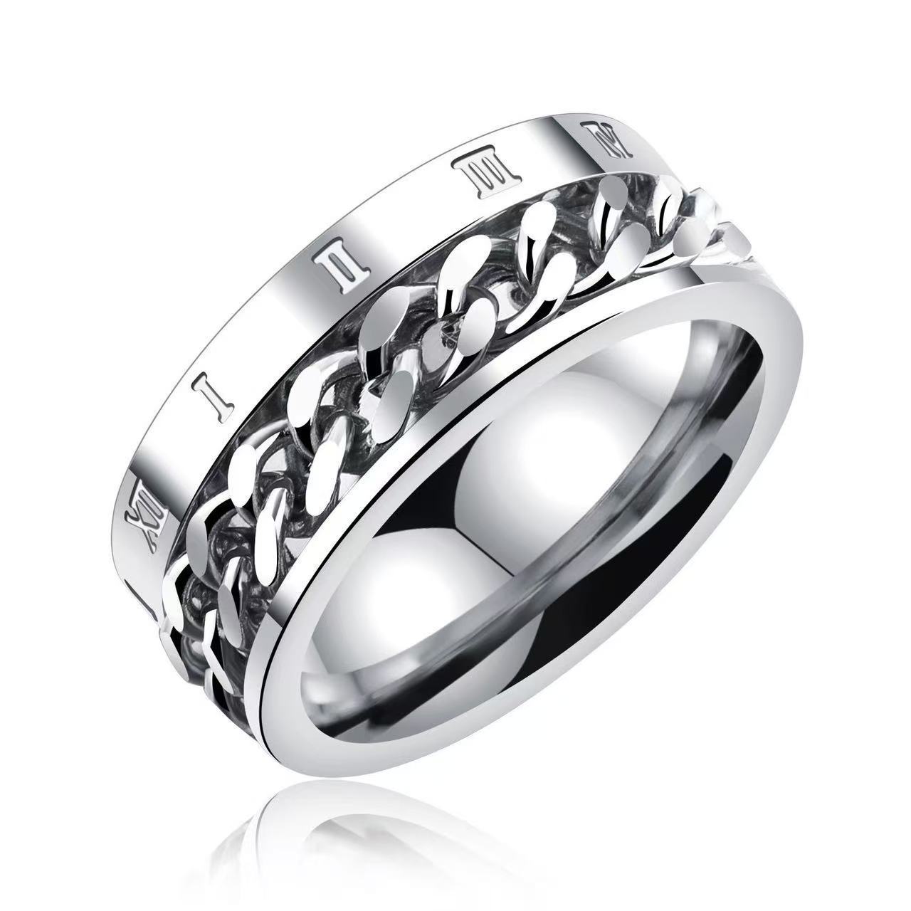 Rotating Roman Numeral Ring For Men In Titanium Steel Trendy_voghion.com