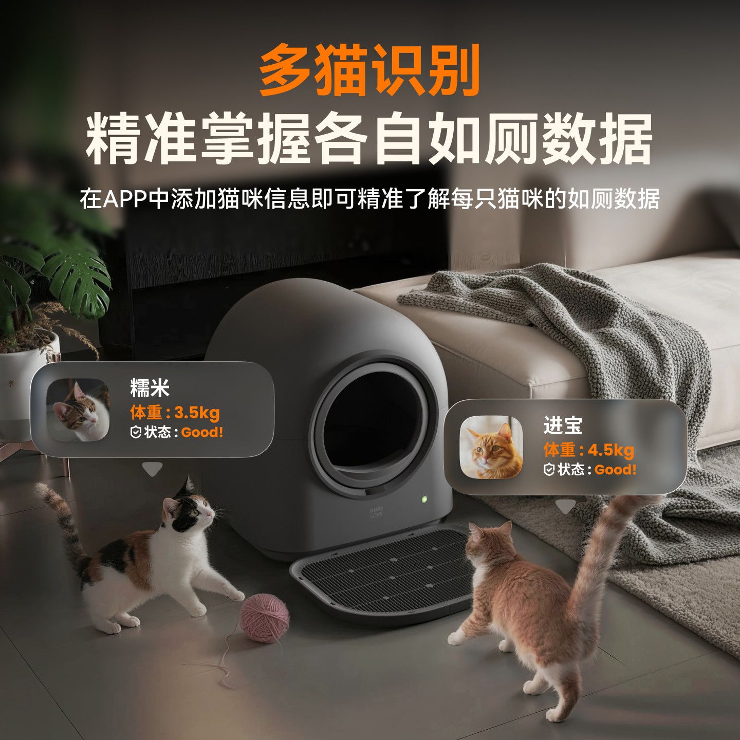 HHOLOVE全自动猫砂盆电动黑色自动清理铲屎猫厕所