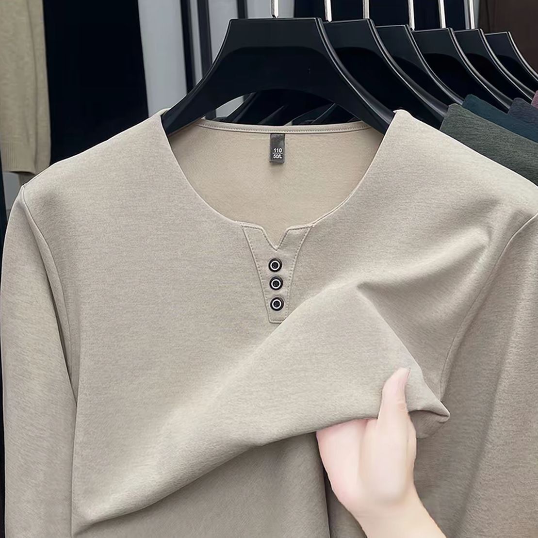 Plus Size 150kg Men's High-End Solid Color Button Long Sleeve T-Shirt Autumn Winter New Business Casual Base Layer Warm_voghion.com