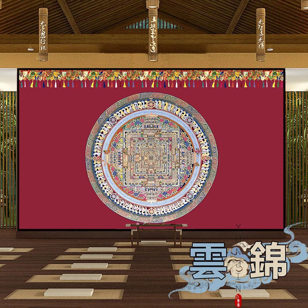 新款唐卡坛城新中式画自粘墙布客厅书房背景壁纸定制修心复古墙面 2