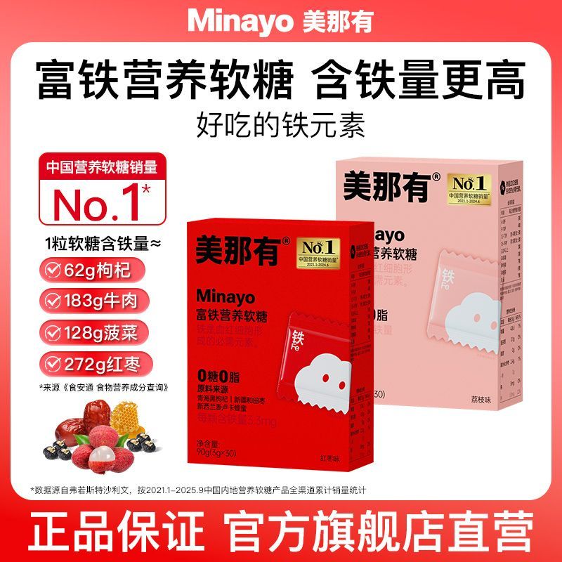 Minayo美那有富铁软糖儿童成人孕妇营养铁元素正品90g盒