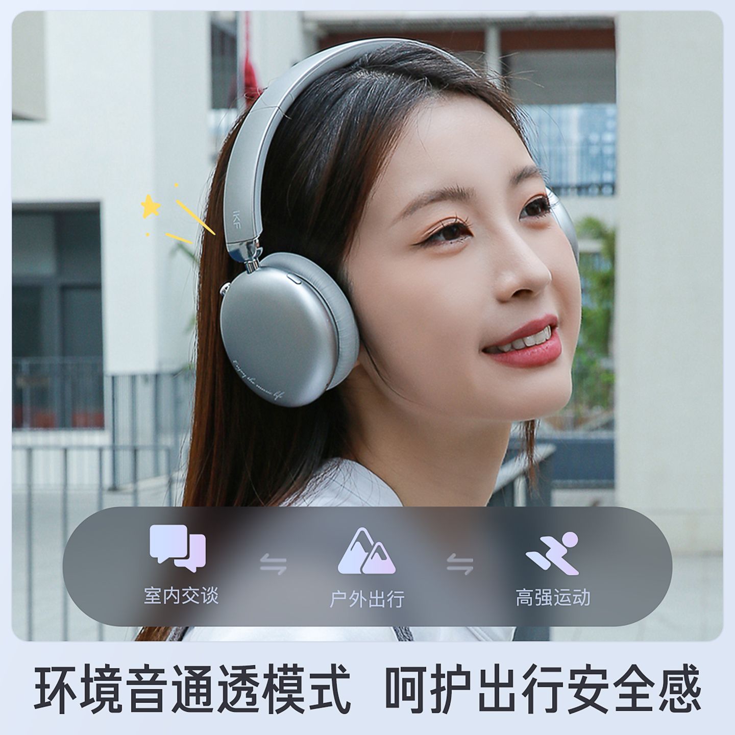 iKF E1头戴式蓝牙耳机无线降噪时尚穿搭挂脖拍照装饰送礼女长待机 图片 8