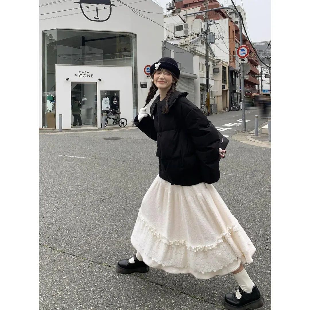 春秋冬绒感白色半身裙女长裙子法式淡人穿搭毛绒绒软糯肌理面料
