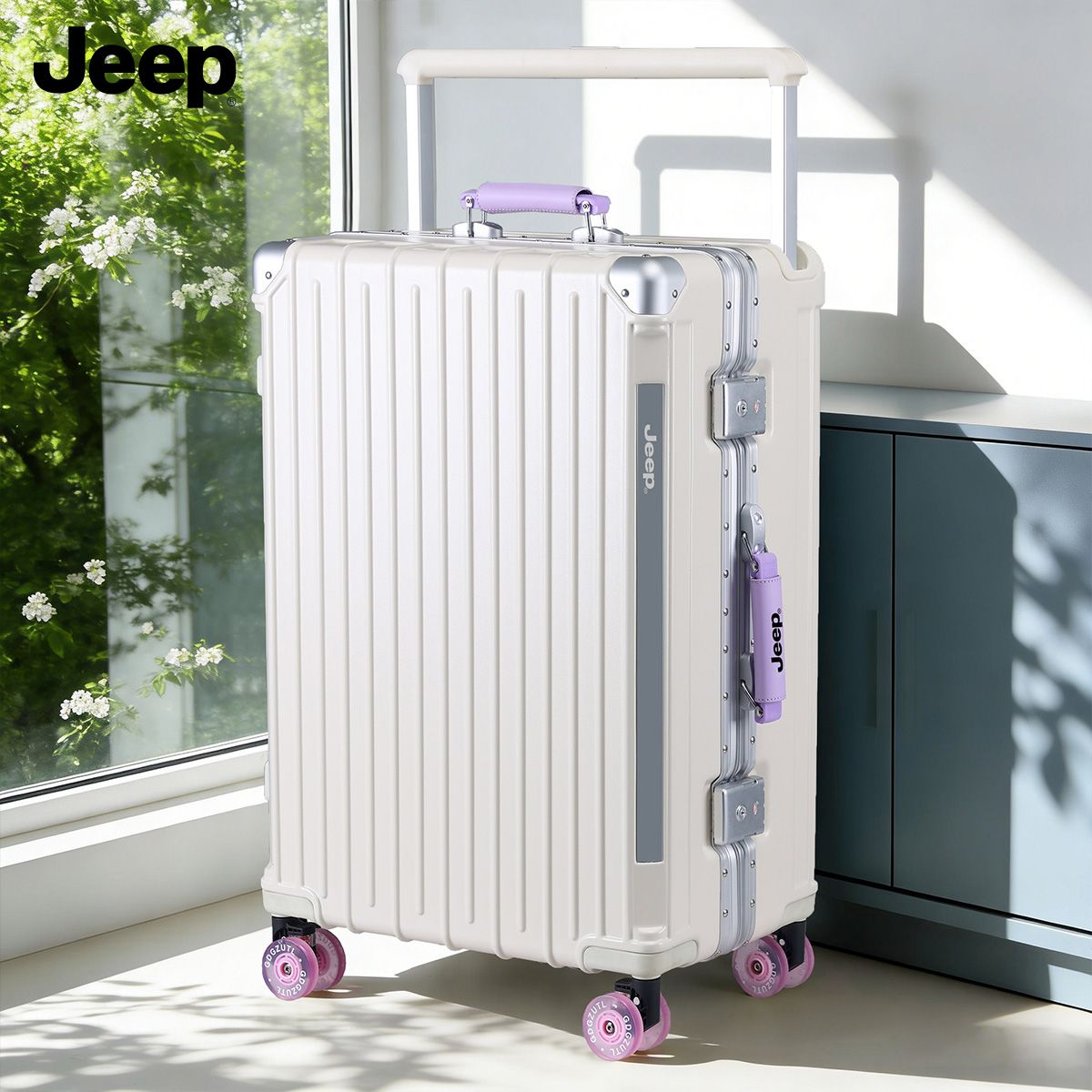 JEEP26新款宽拉杆减震溜冰轮行李箱大容量铝框学生拉杆箱24密码箱