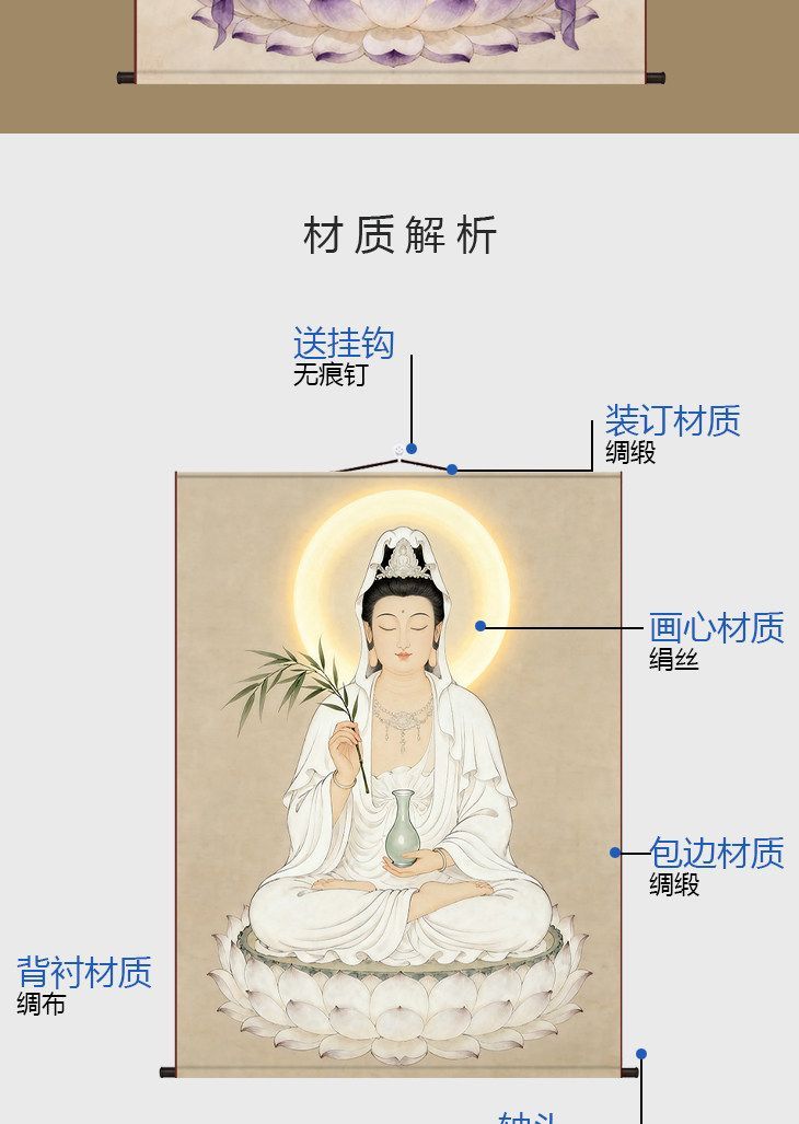 观音菩萨画像书房玄关挂画客厅装饰国画走廊沙发背景墙丝绸卷轴画【3天内发货】 4