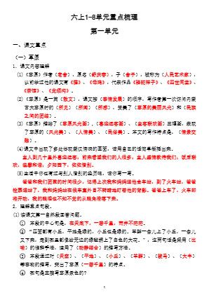 六上1-8单元重点梳理（课文重点+语文园地）