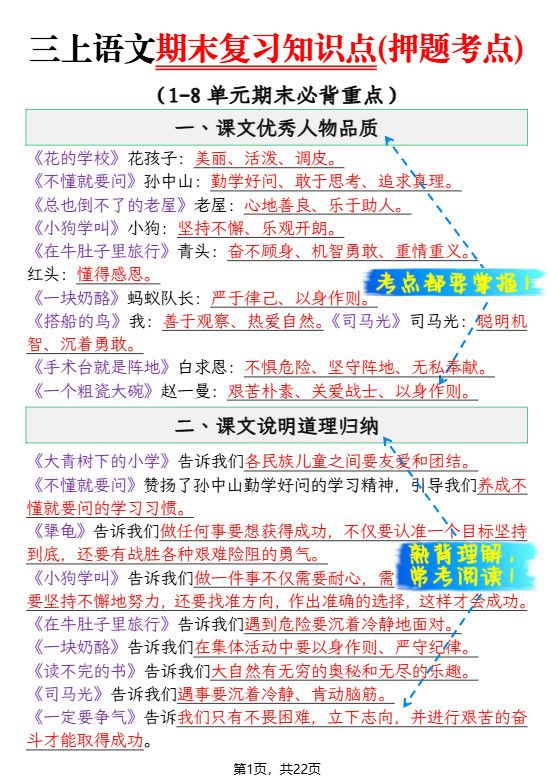 三年级上语文期末复习知识点(押题考点).pdf