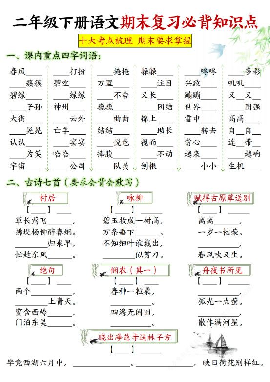 【期末复习全册高频考点必考知识点汇总（27页）】二下语文.pdf