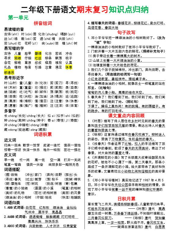 二下语文期末复习知识点归纳（8页）.pdf
