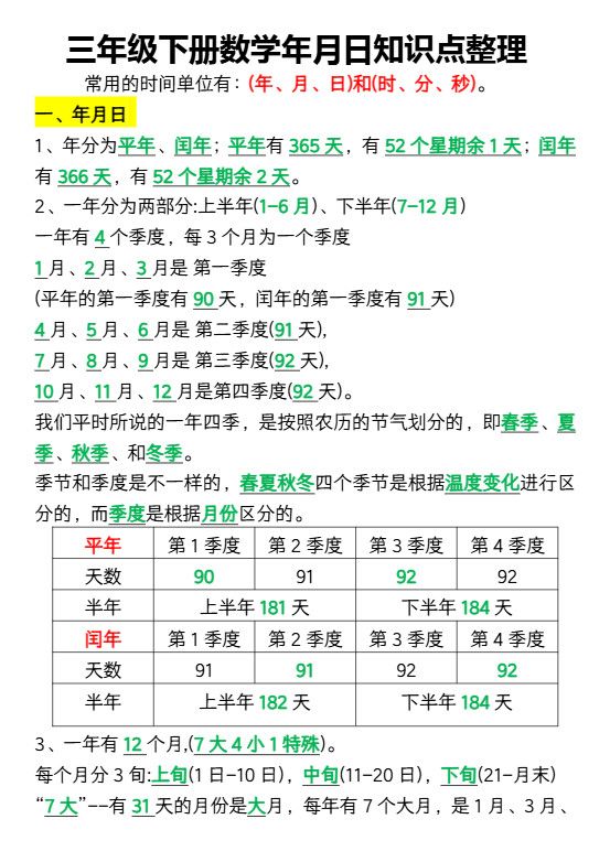 三下数学年月日知识点整理.pdf