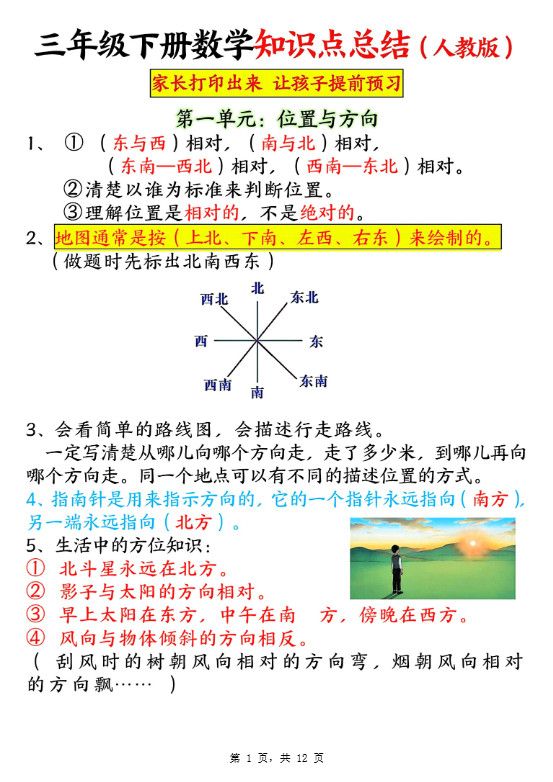 三下数学知识点总结（人教版12页）.pdf