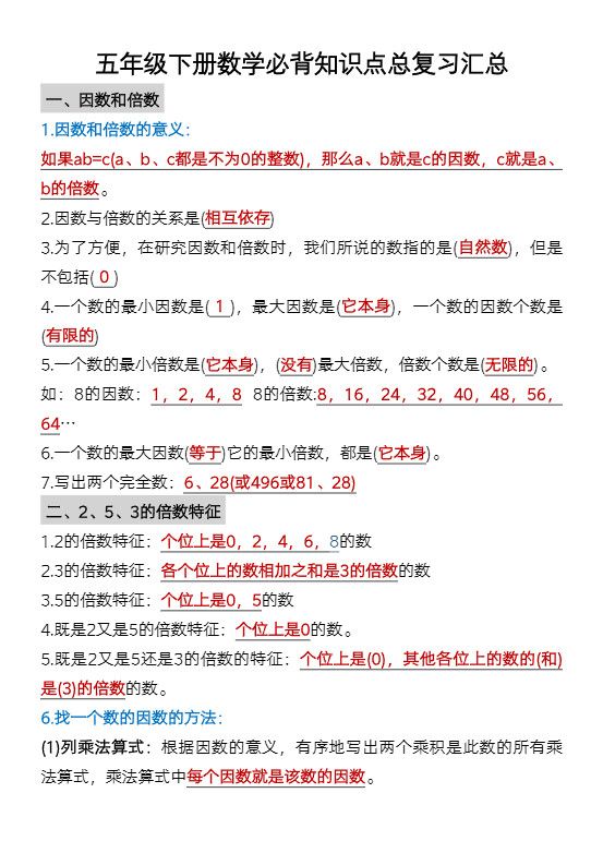 五年级下数学单元知识点汇总.pdf