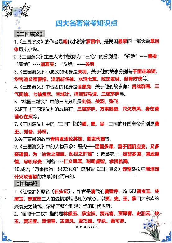 【四大名著】五年级下册语文四大名著常考知识点.pdf