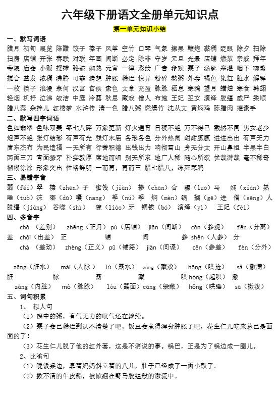 六年级1-8单元知识点(1).pdf