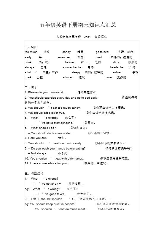 五年级英语下册期末知识清单汇总(人教新起点).pdf