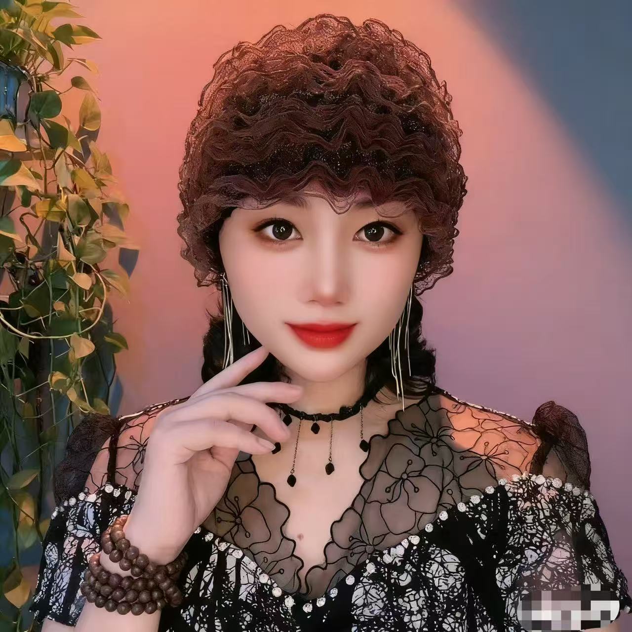 蕾丝帽子女款冬四季遮盖白发中老年人帽蕾丝网纱假发帽时尚包头帽