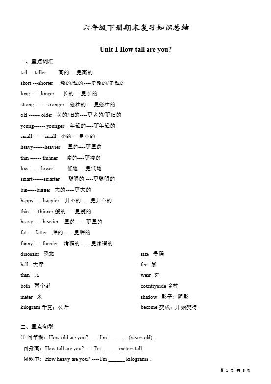 【知识点】六下人教版PEP英语期末复习知识总结.pdf