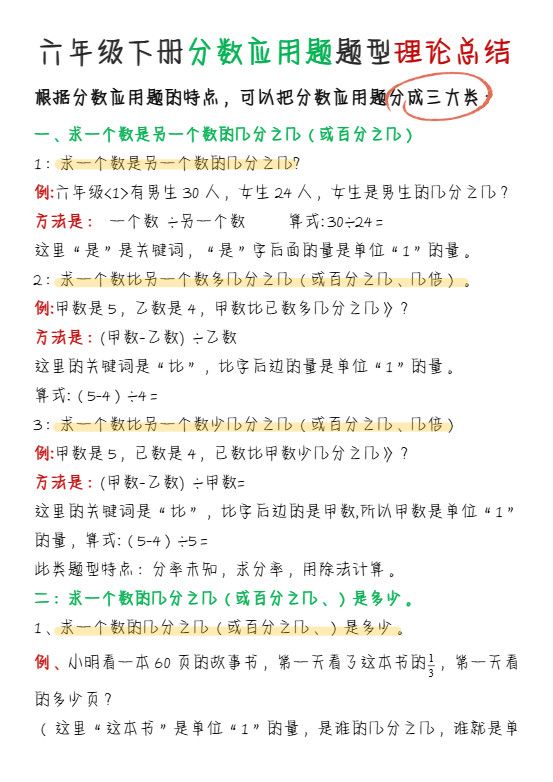 《分数应用题题型理论总结》六下数学【北师版】.pdf