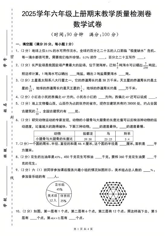 六年级上册数学期末质量检测卷.pdf