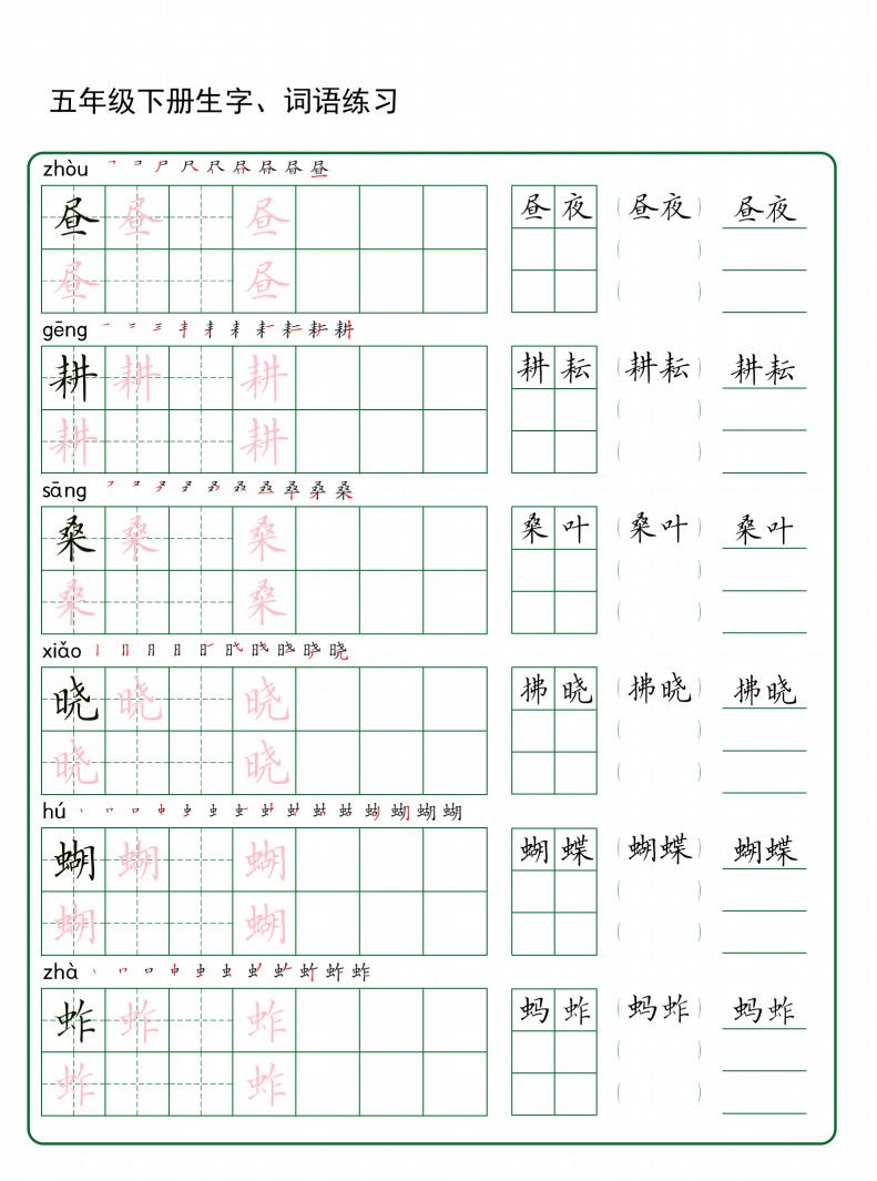 五年级下册语文生字词语练字（秋版）.pdf