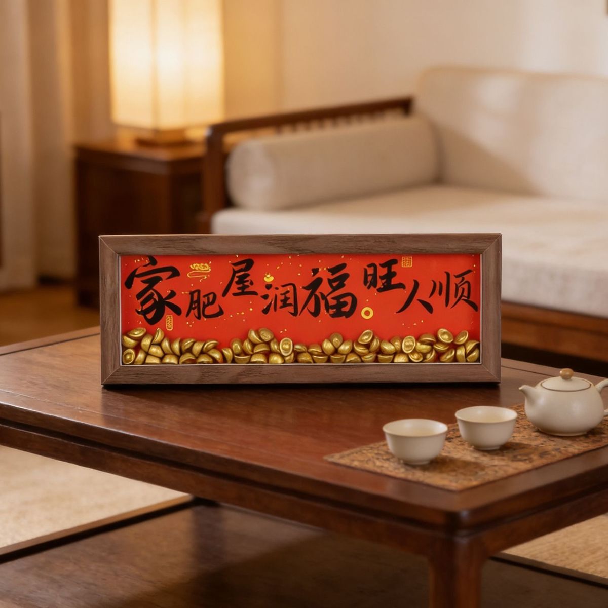 家肥屋润木质相框摆件元宝DIY乔迁之喜礼物客厅玄关喜庆装饰摆台