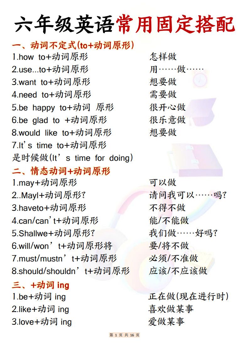 六年级上册英语常用固定搭配.pdf