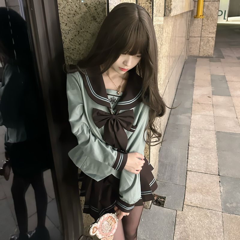 紫薯汤圆原创【龙舌兰】jk制服秋冬薄荷绿长袖款水手服棕色裙套装
