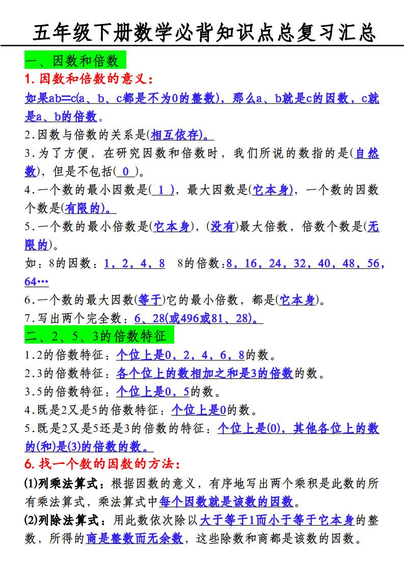 五年级下册数学必背知识点总复习汇总.pdf