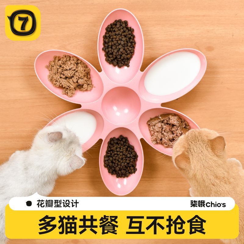 猫碗花瓣多猫家庭食盆幼猫专用流浪猫喂食碗猫盘小猫咪奶猫吃饭盆
