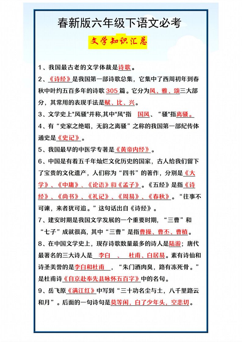 六年级下册语文必考文学知识汇总.pdf