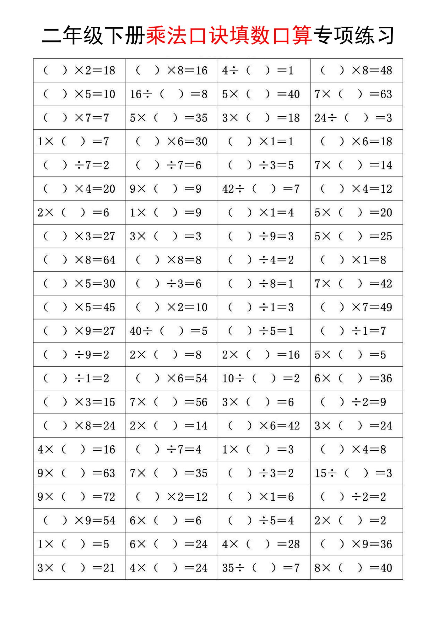 二年级下册数学乘法口诀和混合运算专项练习.pdf