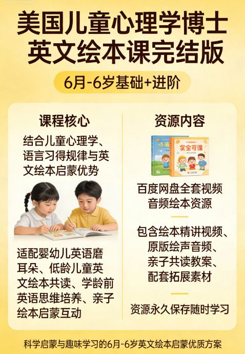 美国儿童心理学博士英文绘本课完结版 6 月 – 6 岁基础 + 进阶 百度网盘全套视频音频绘本资源 美国儿童心理学博士英文绘本课完结版 6 月 – 6 岁基础 + 进阶 百度网盘全套视频音频绘本资源