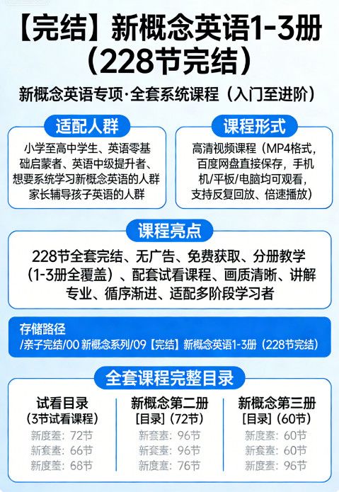 新概念英语1-3册 全套228节课程【百度网盘分享】