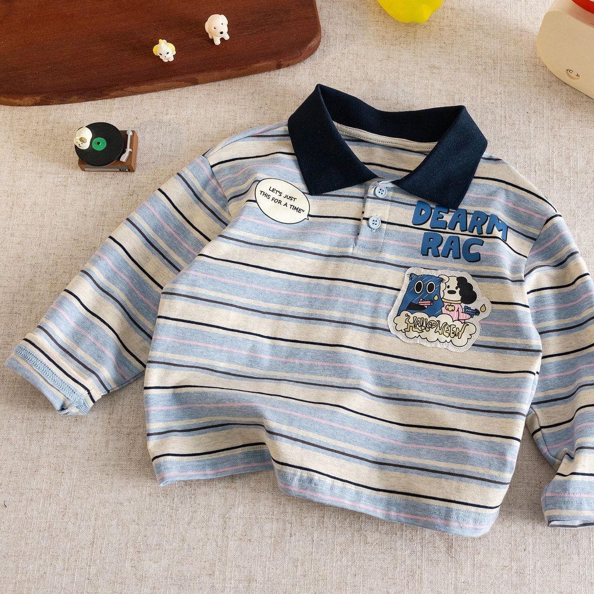 Koszulka z długim rękawem 2026 Nowy i jesienny styl Chłopięca wiosenna koszulka polo w paski Top Baby Casual Odzież dziecięca_voghion.com